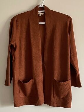 NWOT Laura Short Open Front Cardigan in Deep Cognac 3/4-Length Sleeves Medium
